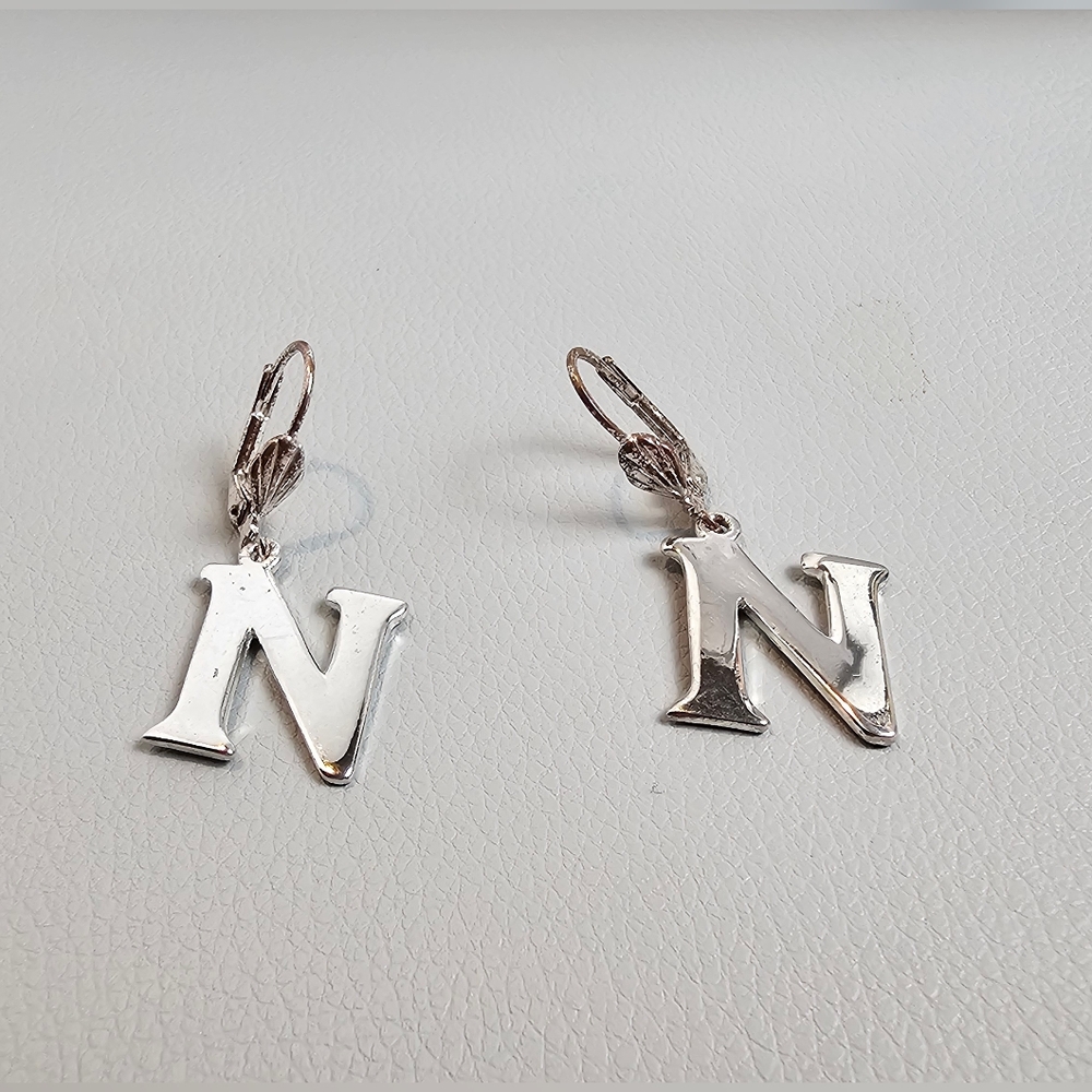 《N》Letter Earrings Sterling Silver Initials